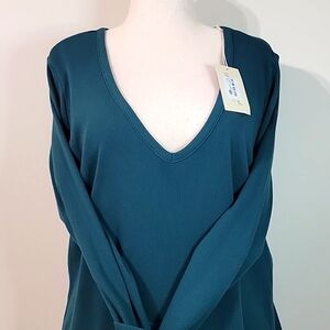 UNIVERSAL THREAD TEAL V-NECKLINE LONG SLEEVE TOP 2X NWT